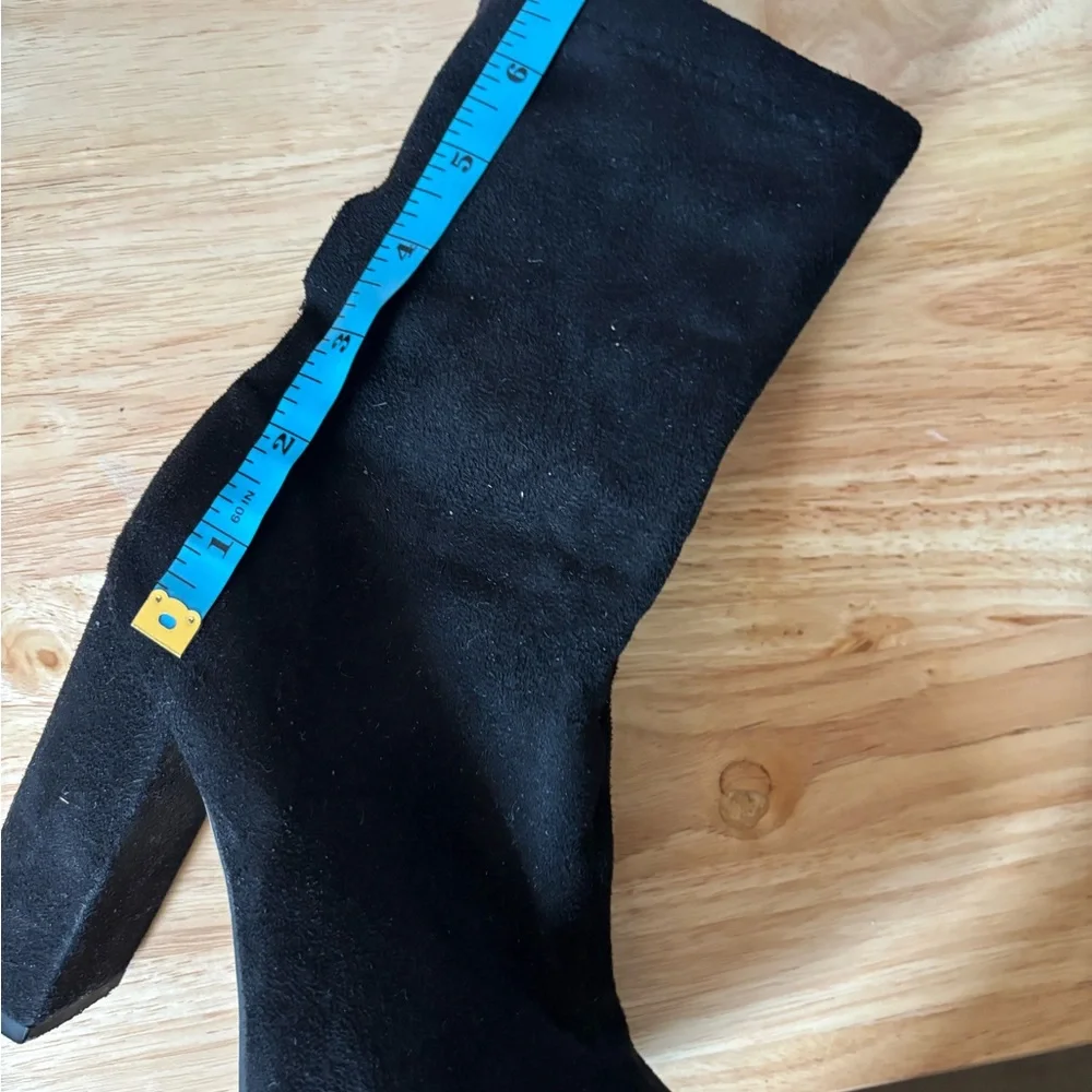 Women's Black Suede Pointed Toe Block Heel Ankle Boots Zip Up